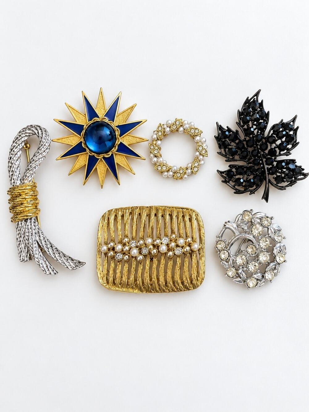 Vintage Mid Century Costume Jewelry Brooch Lot 6pc Weiss Monet Coro Style